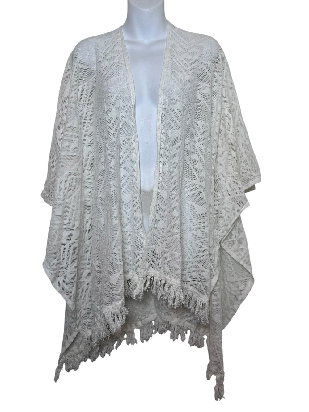 Free people open knit poncho cape crochet lace fringe boho one size boho beach